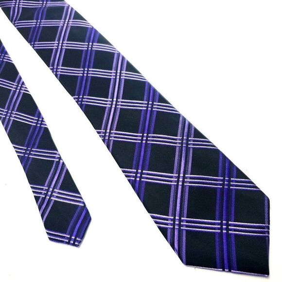 Arrow USA 1851 Black Purple Silk‎ Tie Woven Striped - Picture 1 of 6